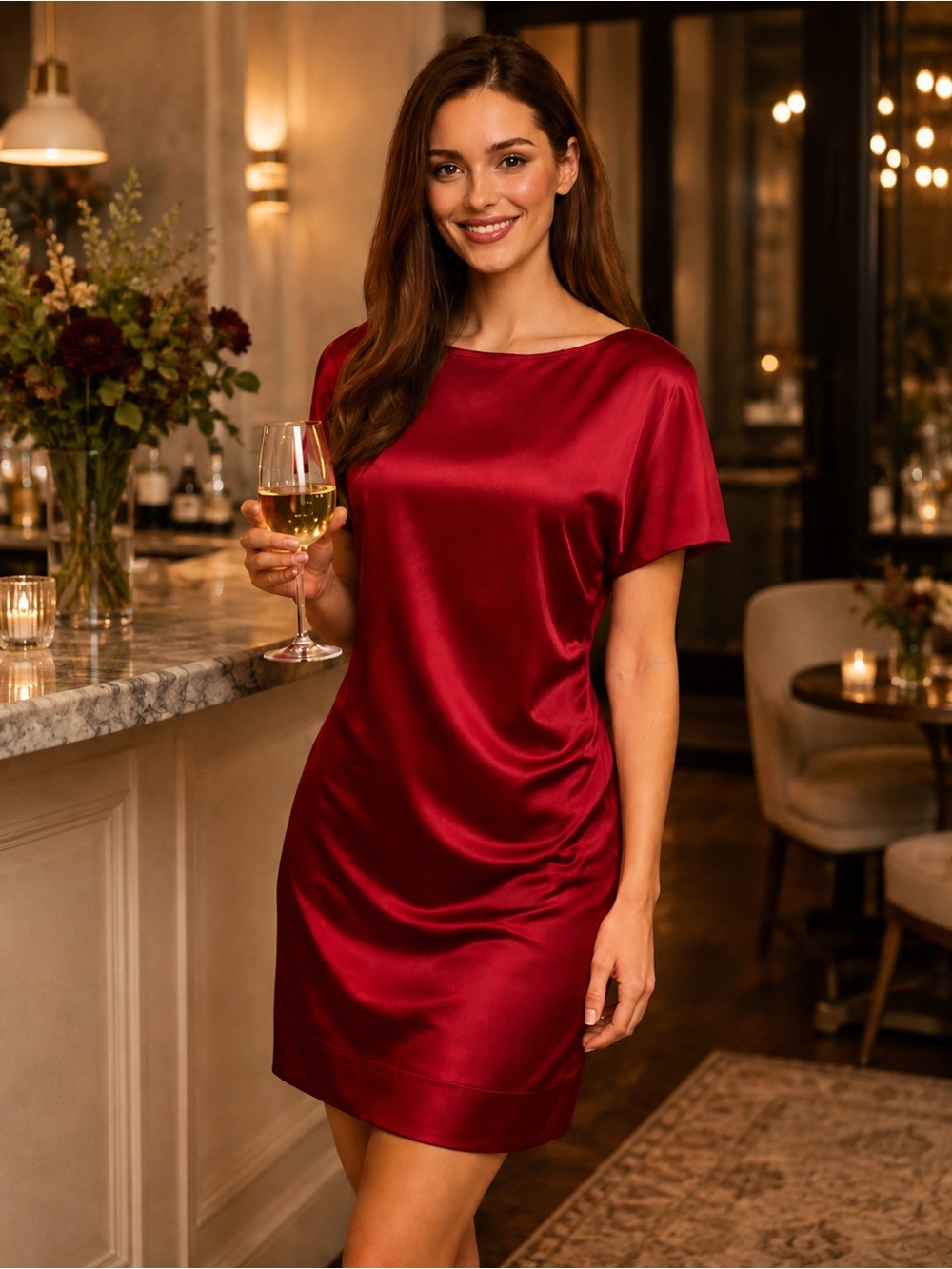 Banana Republic Red Silk Stretch Mini Dress Size 4 Cocktail Holiday